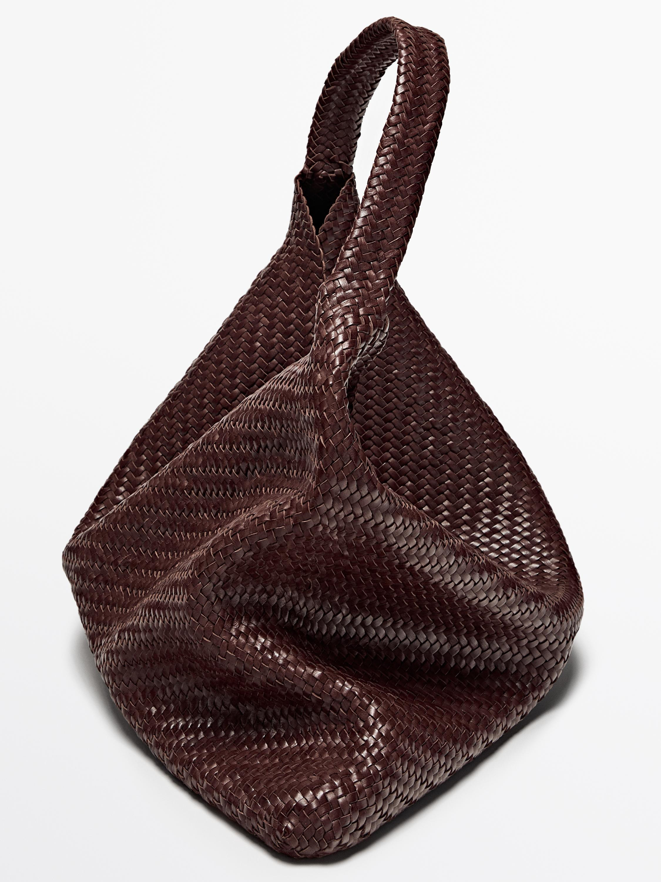 Nappa leather woven maxi tote bag | Massimo Dutti UK