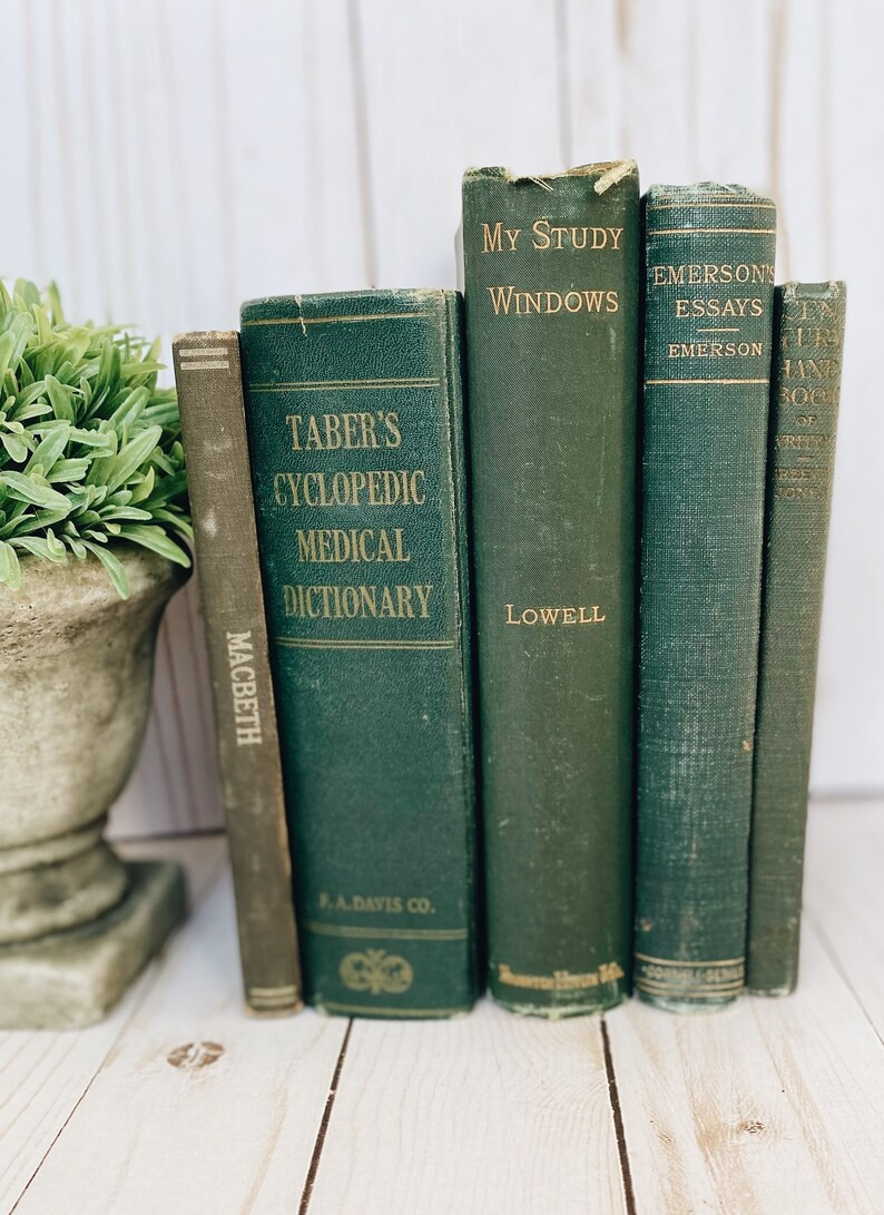 Green Books, Green Shabby Books, Green Bookstack, Shabby Books, Farmhouse Books, Vintage Books, A... | Etsy (US)