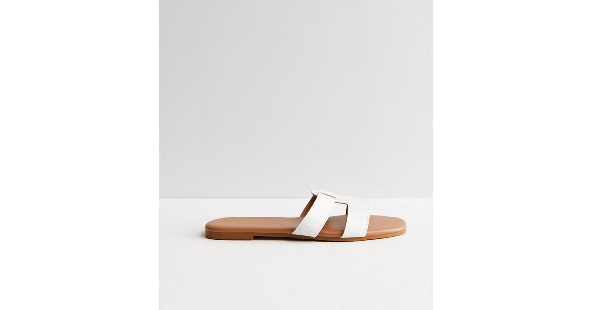 White Faux Croc Sliders | New Look | New Look (UK)