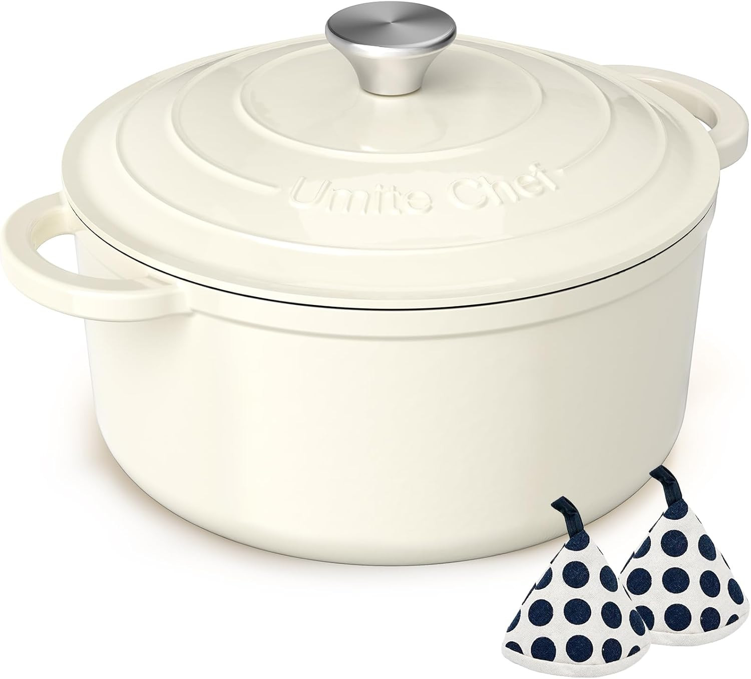 Enameled Cast Iron Dutch Oven - Umite Chef 5QT Pot with Lid & Cotton Potholders - Heavy-Duty Cookware for Bread Baking, Braising, Stews, Roasting(Cream White) | Amazon (US)