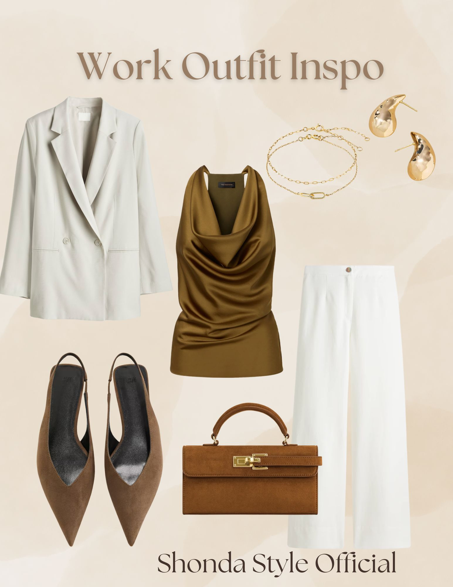 summer work outfit inspo, linen pants, satin top, brown, dressy  

 #LTKOver40 #LTKWorkwear #LTKItBag