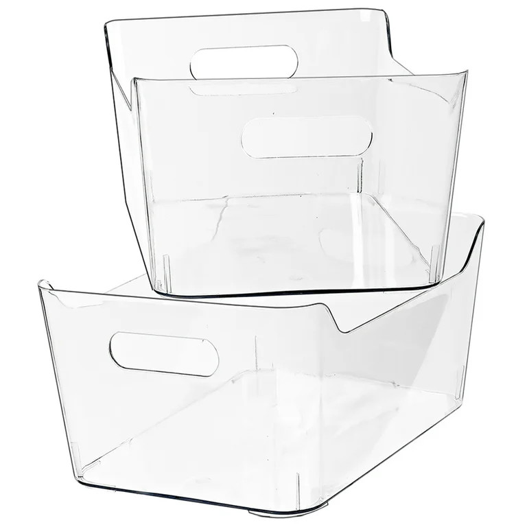 2 Pack X-Large Clear Plastic Storage Bins with Built-in Handles for Fridge, Kitchen, Bathroom and... | Walmart (US)