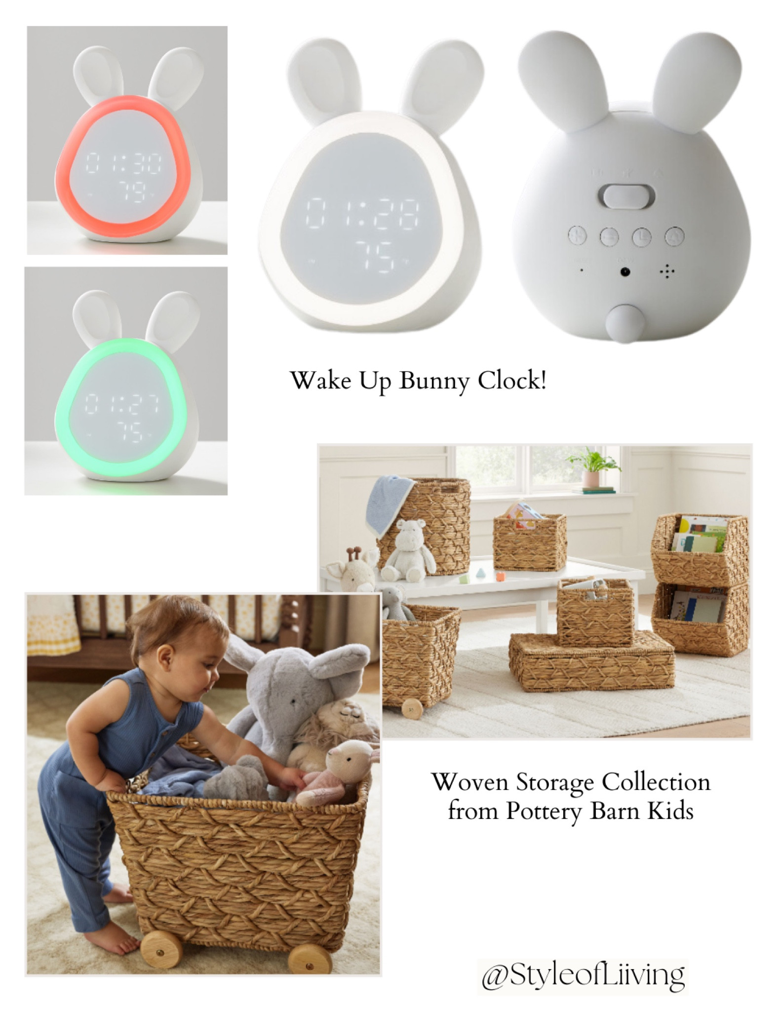 Pottery Barn Kids. Wake up bunny clock night light and woven storage collection. Baby nursery storage and toy room organization.

#LTKHome #LTKBaby #LTKKids