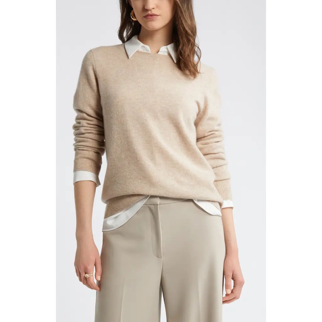 Nordstrom Crewneck Cashmere Sweater in Tan Doeskin Heather at Nordstrom, Size Xx-Small | Nordstrom