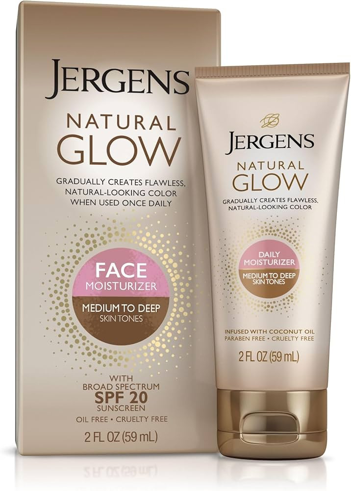 Jergens Natural Glow Self Tanner Face Moisturizer with SPF 20 Facial Sunscreen, Medium to Deep Sk... | Amazon (US)