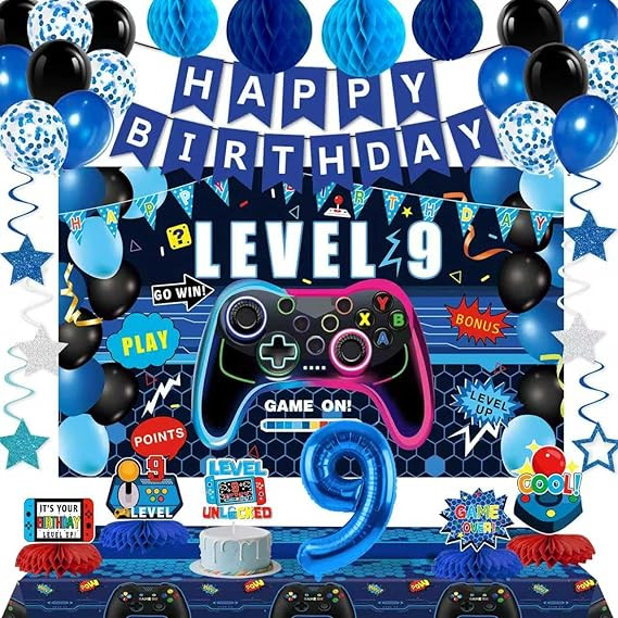 Video Game 9th Birthday Decorations for Boys, Blue Level 9 Party Decor Kits for Boy, 9 Years Old ... | Amazon (CA)