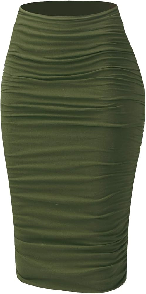 Women's Pencil Skirt – Premium Cotton Shirred Knee Length Elastic Waist Stretch Bodycon Office ... | Amazon (US)