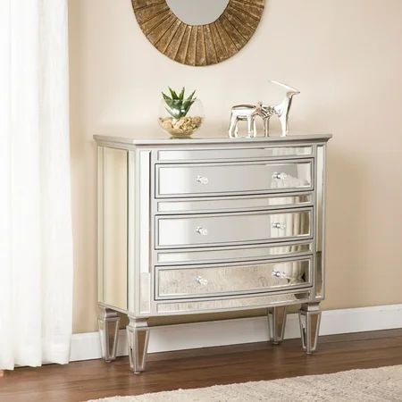 Southern Enterprises Roventti 3-Drawer Mirrored Storage Chest, Glam Style, Silver | Walmart (US)