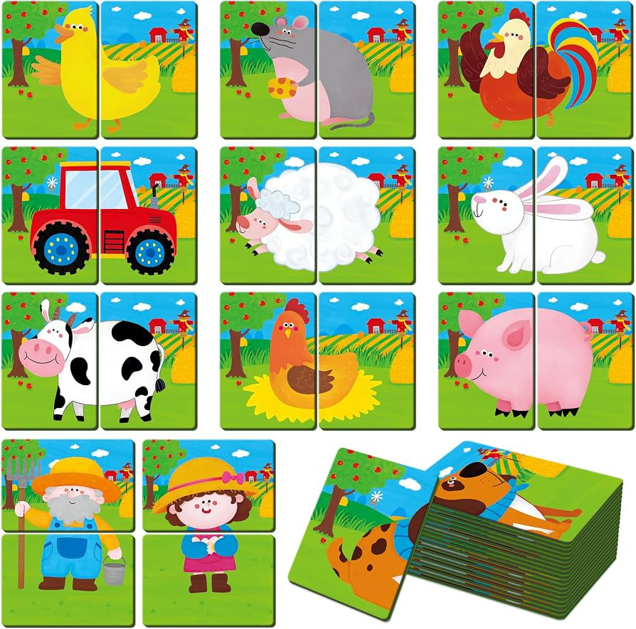 SpriteGru Farm Animal Memory Game, 28 Chunky Cards Farm Animal Head Tail Matching Activity 1-5 Pl... | Amazon (US)