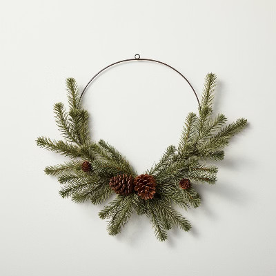 12" Asymmetrical Faux Pine Wire Wreath with Pinecones - Hearth & Hand™ with Magnoli... | Target