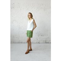 Green Linen Shorts, Casual Shorts For Women, Plus Size Clothing, Beach Minimalist Summer Clothes | Etsy (US)