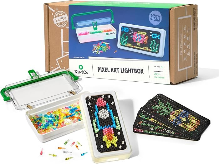 KiwiCo Pixel Art Kit for Kids 5-8 Years Old | DIY Arts & Crafts Lightbox with Reusable Templates,... | Amazon (US)