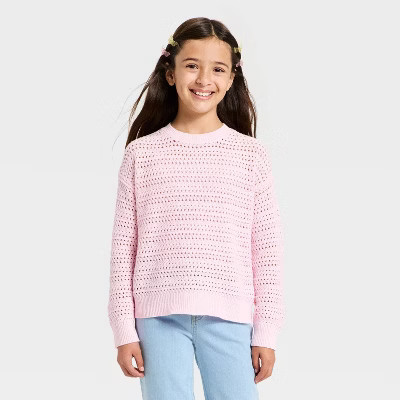 Girls' Openwork Pullover Sweater - Cat & Jack™ Light Pink L | Target