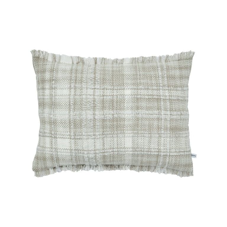 Better Homes & Gardens 14" x 20" Lulu Beige Plaid Cotton Rich Decorative Pillow | Walmart (US)