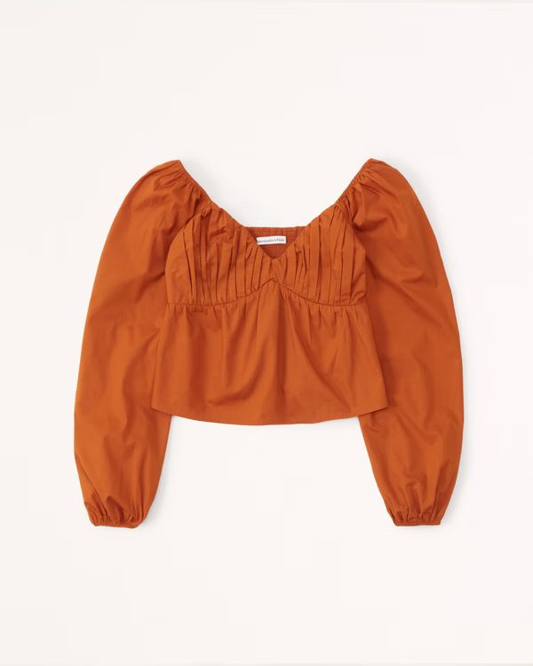 Long-Sleeve Babydoll Poplin Top | Abercrombie & Fitch (US)