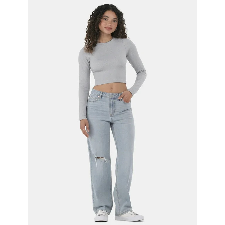 No Boundaries High-Rise Straight Leg Jeans, 30" Inseam, Women’s and Women’s Plus | Walmart (US)