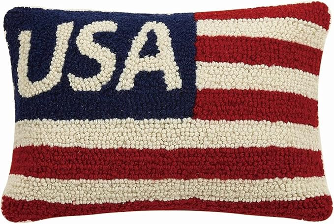 Peking Handicraft USA Flag Red White Blue Patriotic Mini Hooked Wool Pillow - 8" x 12" | Amazon (US)