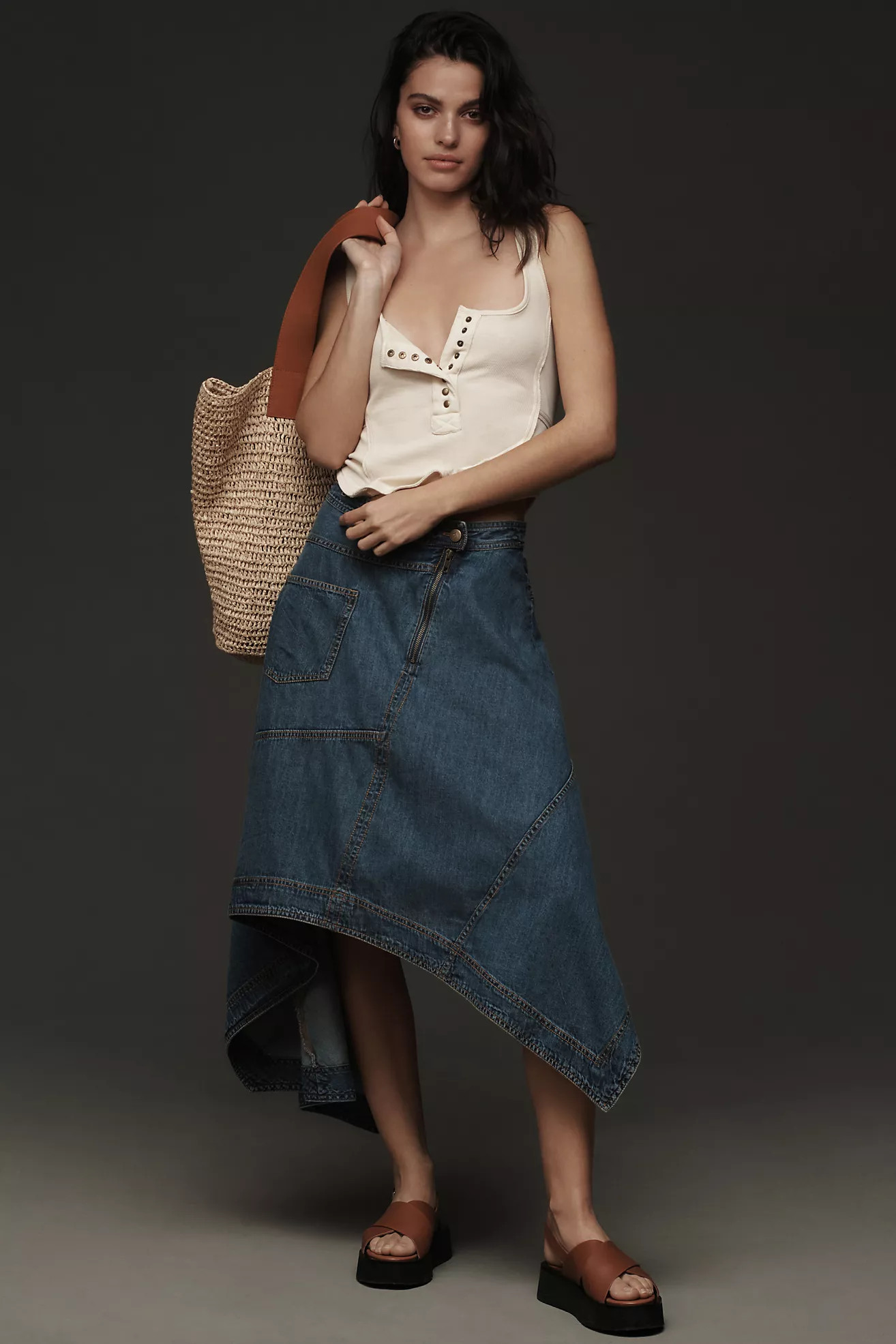 Pilcro Reworked Asymmetrical Midi Skirt | Anthropologie (US)