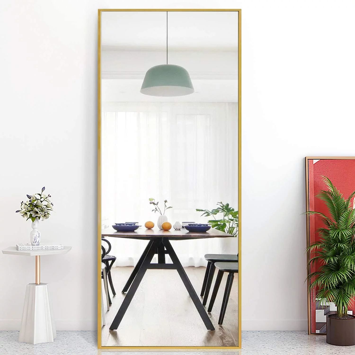 Neutype Full Length Mirror, 59" x 20" Modern Sleek Style Floor Mirror Brushed Metal Frame Modern ... | Walmart (US)