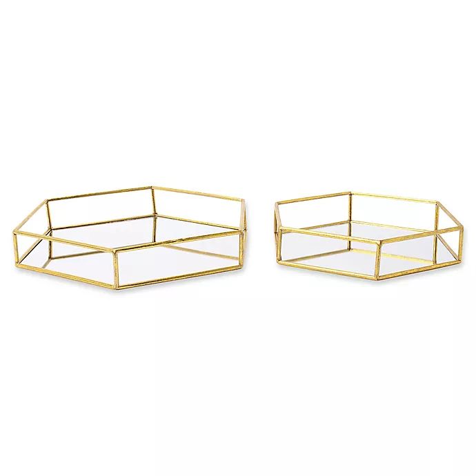Kate and Laurel Felicia Mirrored Nesting Accent Trays in Gold | Bed Bath & Beyond