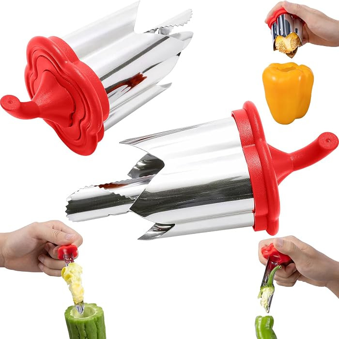 Pepper Seed Corer Remover, Upgrade 2 in 1 Bell Pepper Cutter Quickly Cutting and Deseeding Bell Pepper Corer Tool for Vegetables Kitchen Gadget | Amazon (US)