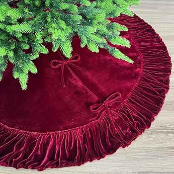 72-Inch Ruffled Velvet Christmas Tree Skirt, Thick Foam-Lined Heavy Duty Fabric with Plush Lace T... | Amazon (US)