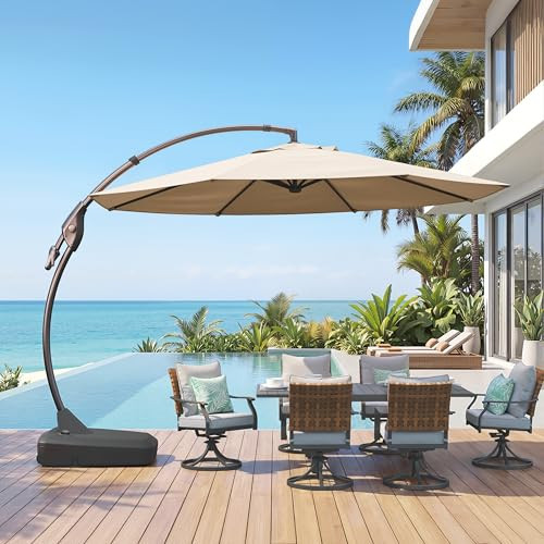 Grand patio 11FT Cantilever Umbrella with Base Outdoor Large Round Aluminum Offset Umbrella for Patio Garden Backyard (Champagne, 11 FT) | Amazon (US)
