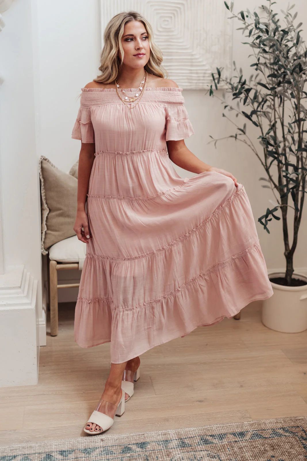 Olivia Tiered Maxi Dress in Pink | Peppered with leopard