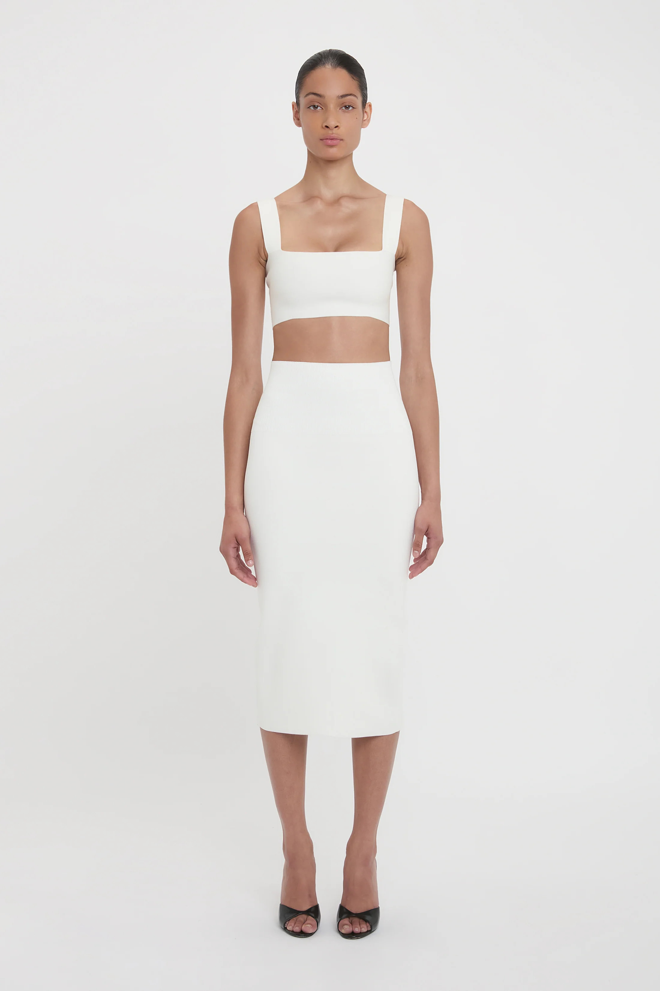 Fitted Midi Skirt In White | Victoria Beckham UK