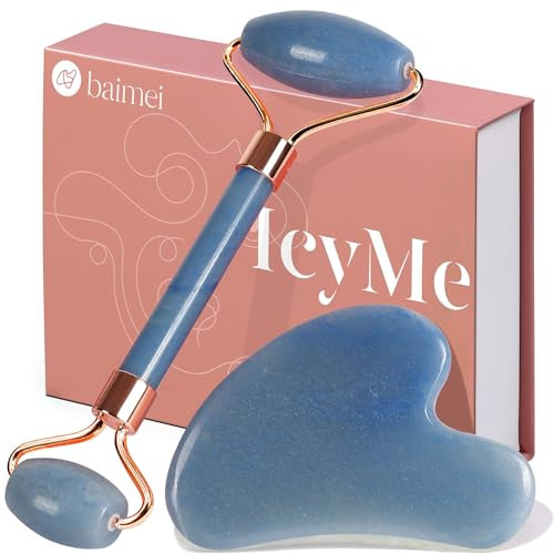 BAIMEI IcyMe Jade Face Roller & Gua Sha, Facial Beauty Roller Skin Care Tools, Self Care Gift for Men Women, Massager for Face, Eyes, Neck, Relieve Fine Lines and Wrinkles - Blue | Amazon (US)