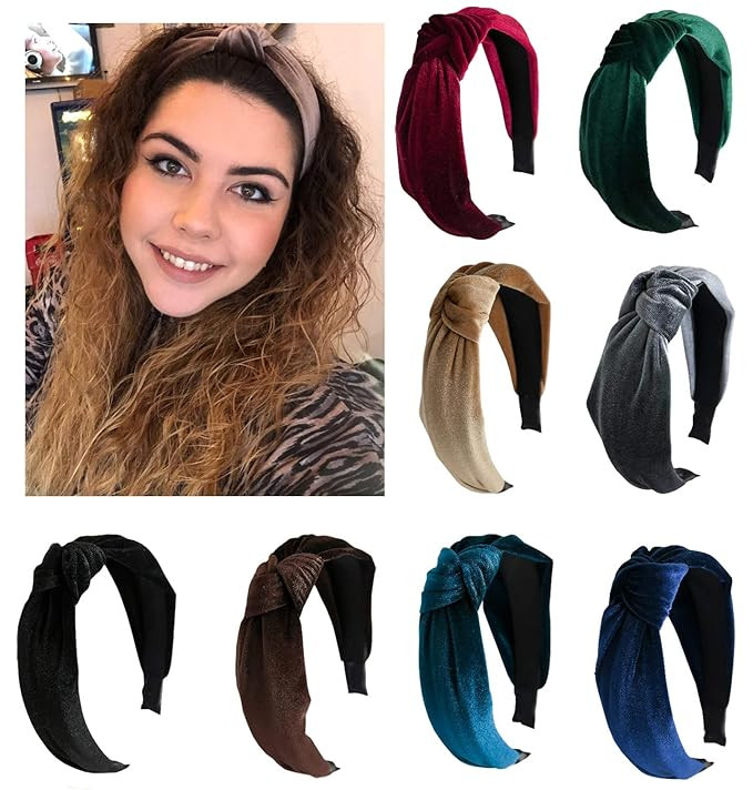 8 Pieces Wide Headbands Twist Knot Turban Headband Hair Band Velvet Hairband Elastic Hair Accesso... | Amazon (US)