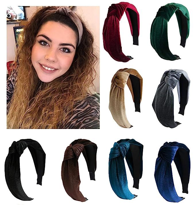 8 Pieces Wide Headbands Twist Knot Turban Headband Hair Band Velvet Hairband Elastic Hair Accesso... | Amazon (US)