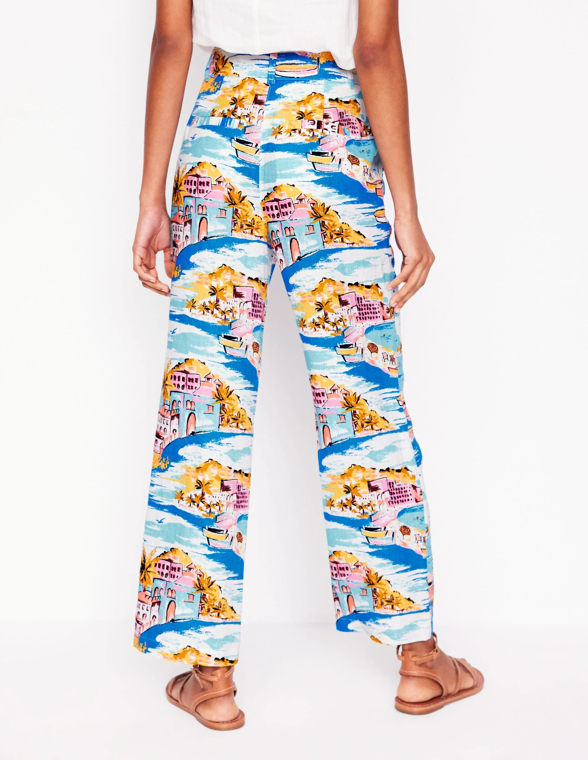 Westbourne Crop Linen Trousers-Multi, Paradise Bay | Boden UK
