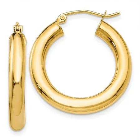 14K Yellow Gold Earring Hoop Women'S 25 mm Polished 4Mm Lightweight Tube Earrings | Walmart (US)