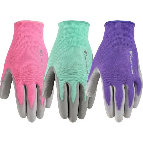 Wells Lamont 3 Pair Pack Women’s Gardening Gloves | PU Coated Grip Work Gloves| Each Pack Includes Pink, Green, Purple | Medium (413MF) | Amazon (US)