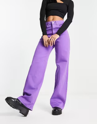 Only high waisted wide leg jeans in purple | ASOS (Global)