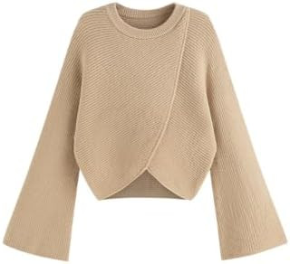 CIDER Cropped Sweaters for Women Turtleneck Sweater Long Sleeve Ribbed Knit Lantern Sleeve Pullov... | Amazon (US)