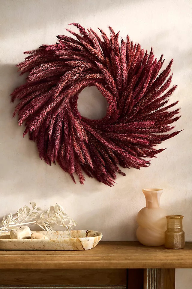 Burgundy Umbrella Sedge Dried Wreath at Terrain | Terrain