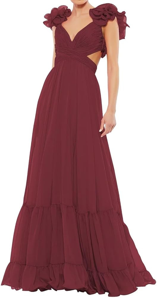 SHSUREVE Chiffon Ruffle Prom Dresses Long for Women A Line Bridesmaid Dresses Tiered Backless For... | Amazon (US)