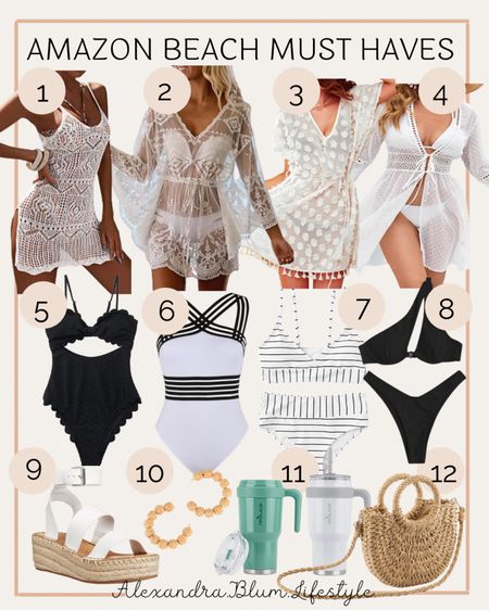 Amazon beach outfit ideas! Vacation outfits! One piece swimsuits, swimsuit cover ups, straw bag, sandals, hoop beach earrings, and tumbler! 

#LTKU #LTKswim #LTKtravel