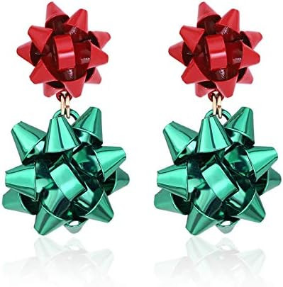 Christmas Earrings Holiday Xmas Bow Earring for Women Red Green Festive Bow Drop Dangle Earring S... | Amazon (US)