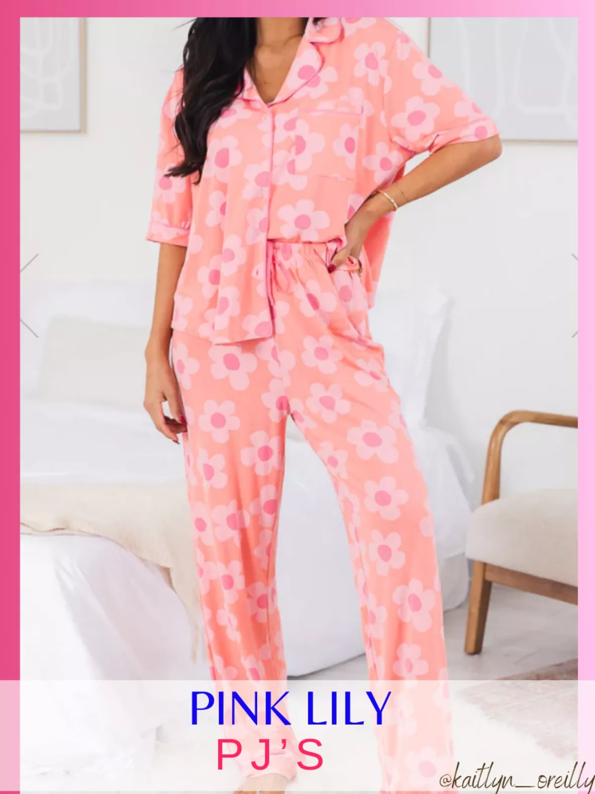 In Love With Me Orange And Pink Floral Pajama Top – Pink Lily