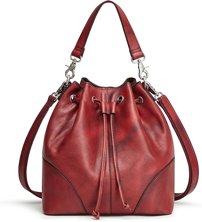 S-ZONE Genuine Leather Bucket Bags for Women Drawstring Crossbody Purses Shoulder Top Handle Hand... | Amazon (US)