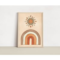 Beach Vibes Art Print | Boho Rainbow Wall Nursery Sunrise Minimalist Line Neutral Terracotta Artwork | Etsy (US)