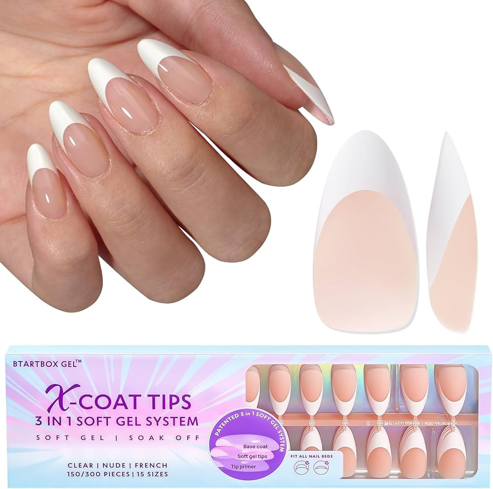 Almond Nail Tips Medium, BTArtboxnails 3 in 1 X-Coat Tips French Tip Press on Nails, 150PCS Nail ... | Amazon (CA)
