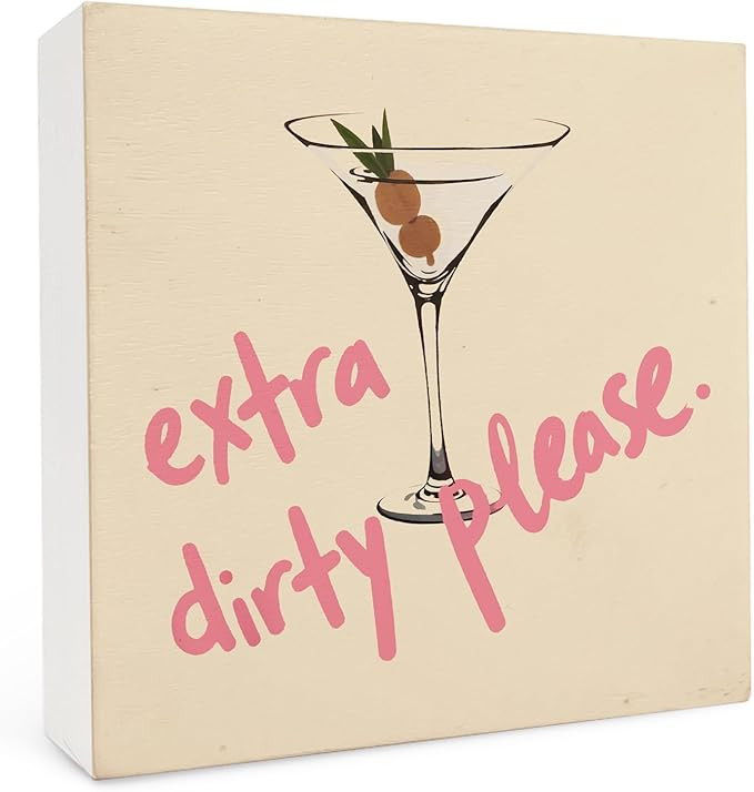 Martini Wooden Box Sign, 5x5 Inch, Extra Dirty Please, Cocktail Decor, Home Bar Cart Kitchen Shel... | Amazon (US)