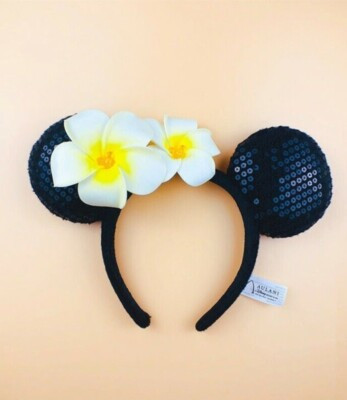 Disney Aulani Hawaii Minnie Ears Headband Plumeria black Jewels rare NWT  | eBay | eBay US