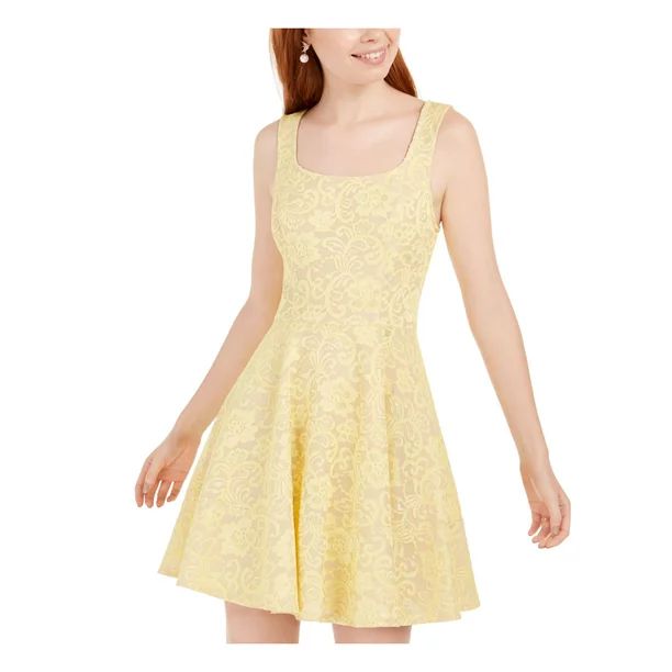 SPEECHLESS Womens Yellow Lace Zippered Sleeveless Square Neck Short Fit + Flare Party Dress  Size... | Walmart (US)