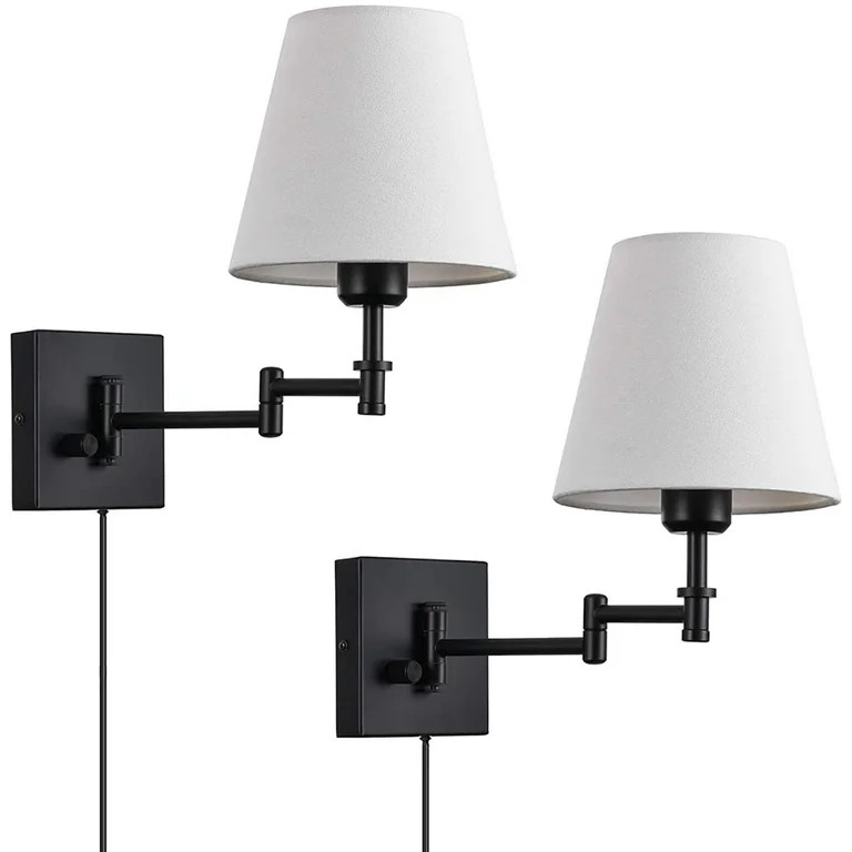 HEBE Wall Sconce Sets of 2 Wall Lamps with Plug in Cord Swing Arm Wall Lights Fabric Shade Wall M... | Walmart (US)