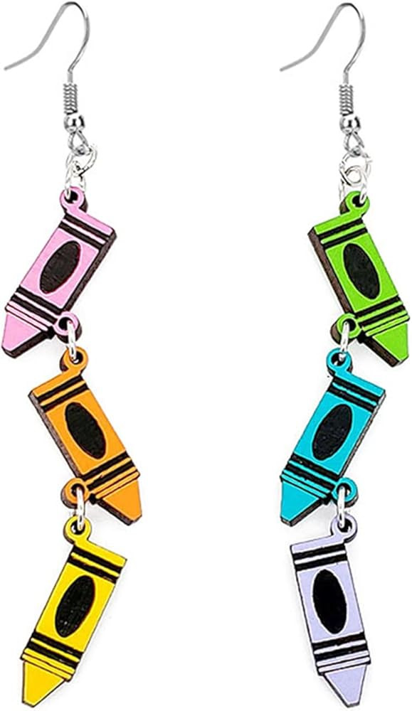 Crayon Pencil Teachers Earrings for Women Girls Lightweight Wooden Librarian Reading Teacher Earr... | Amazon (US)